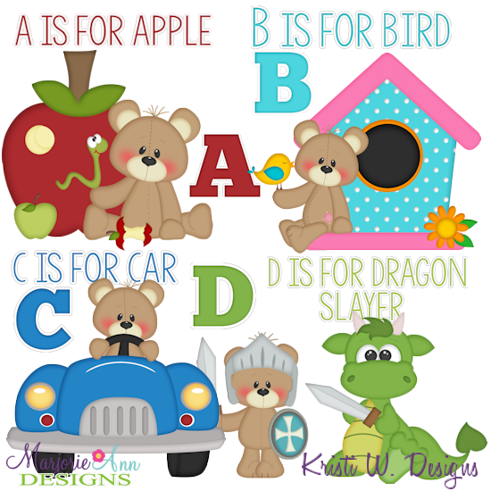 Patches The Bear Alphabet A-D SVG Cutting Files + Clipart - Click Image to Close